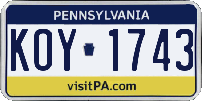 PA license plate KOY1743