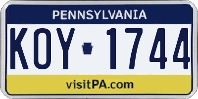 PA license plate KOY1744