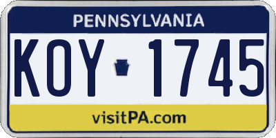 PA license plate KOY1745