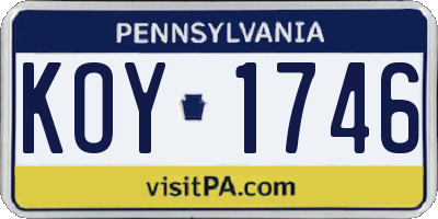 PA license plate KOY1746