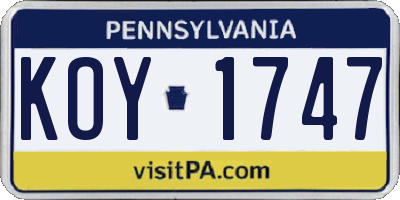 PA license plate KOY1747