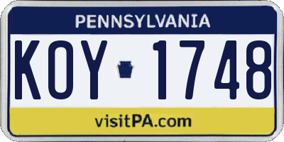 PA license plate KOY1748