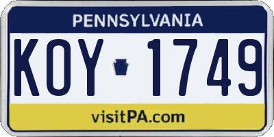 PA license plate KOY1749