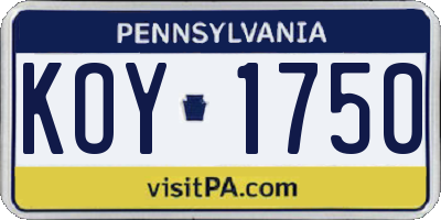 PA license plate KOY1750
