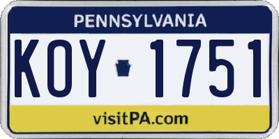 PA license plate KOY1751