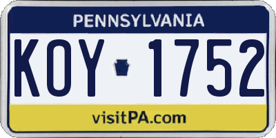 PA license plate KOY1752