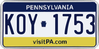 PA license plate KOY1753