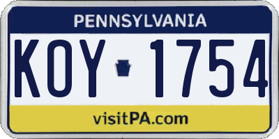 PA license plate KOY1754