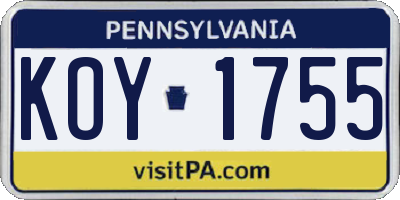 PA license plate KOY1755