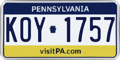 PA license plate KOY1757