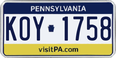 PA license plate KOY1758