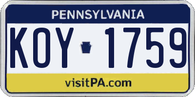 PA license plate KOY1759