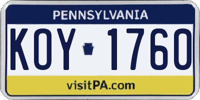 PA license plate KOY1760