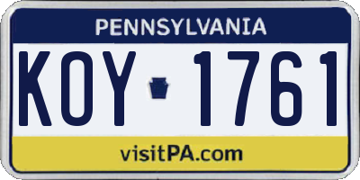 PA license plate KOY1761