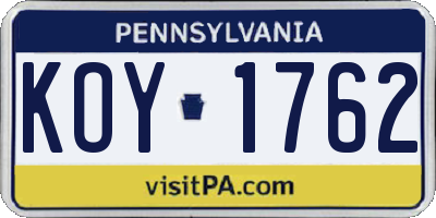 PA license plate KOY1762