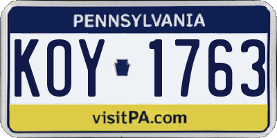 PA license plate KOY1763