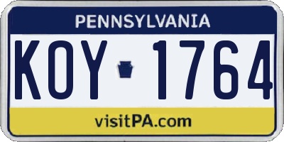 PA license plate KOY1764