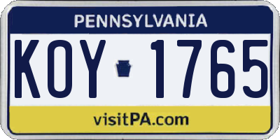 PA license plate KOY1765