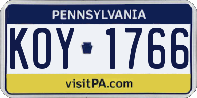 PA license plate KOY1766