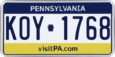 PA license plate KOY1768