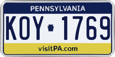 PA license plate KOY1769