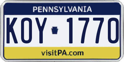 PA license plate KOY1770