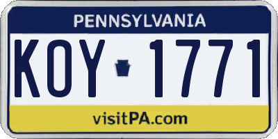 PA license plate KOY1771