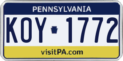 PA license plate KOY1772