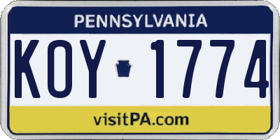 PA license plate KOY1774