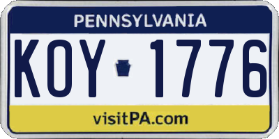 PA license plate KOY1776