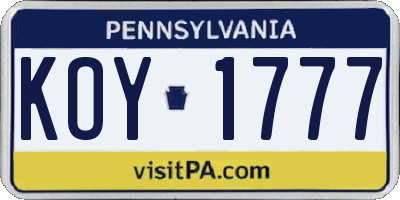 PA license plate KOY1777