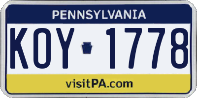PA license plate KOY1778