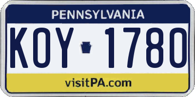 PA license plate KOY1780