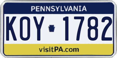 PA license plate KOY1782