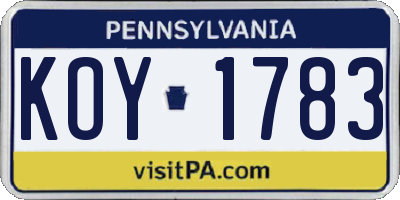 PA license plate KOY1783