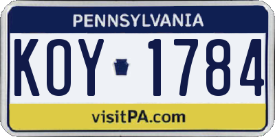 PA license plate KOY1784