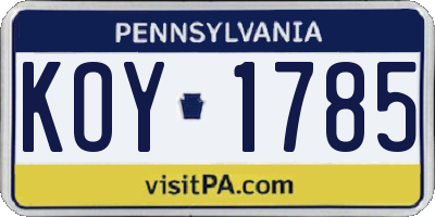 PA license plate KOY1785