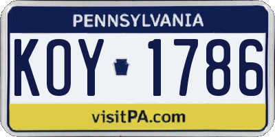 PA license plate KOY1786