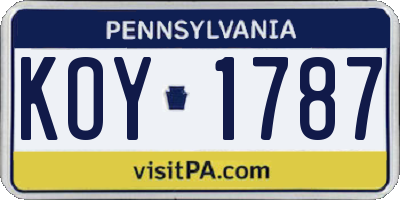PA license plate KOY1787