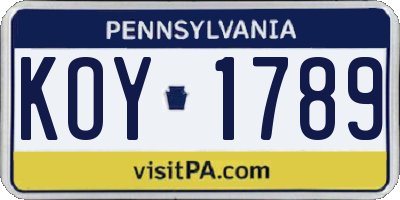 PA license plate KOY1789