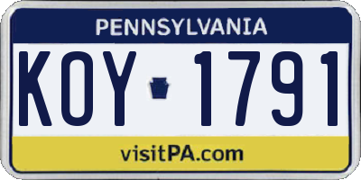 PA license plate KOY1791