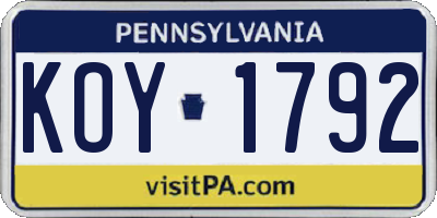 PA license plate KOY1792
