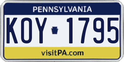 PA license plate KOY1795