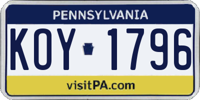 PA license plate KOY1796