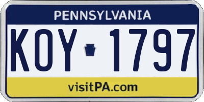 PA license plate KOY1797
