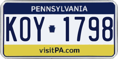 PA license plate KOY1798