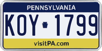PA license plate KOY1799