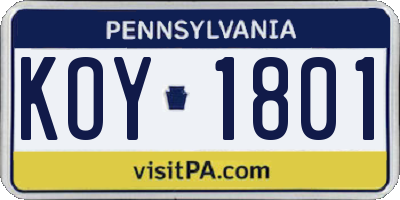 PA license plate KOY1801