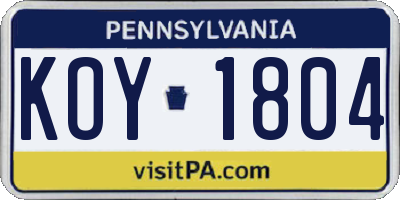 PA license plate KOY1804