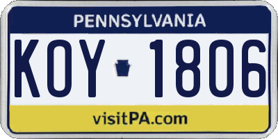 PA license plate KOY1806